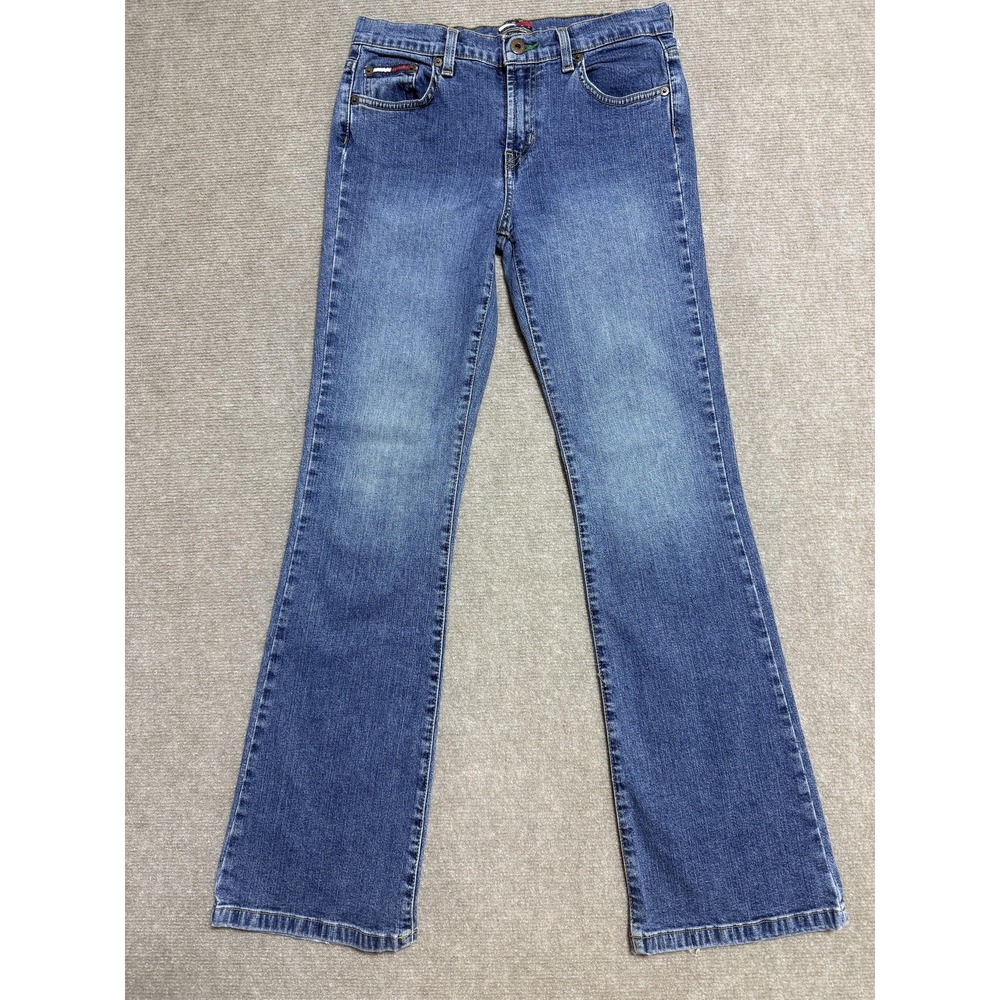 Tommy Hilfiger Jeans Womens‎ 7 Blue Bootcut Stretch Denim Distressed Flag Logo